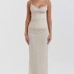 House of CB одећу 68JT153 налини песак макси хаљина