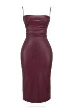 House of CB одећу 68JT165 јалена дуд веганска кожна чипкана хаљина на леђима - Image 6