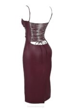 House of CB одећу 68JT165 јалена дуд веганска кожна чипкана хаљина на леђима - Image 7