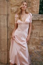 House of CB одећу 68JT168 рафаела хаљина од меке брескве од чисте свиле и чипке - Image 2