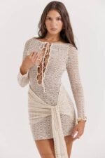 House of CB одећу 68JT175 цармелита природно плетена хаљина са чипком - Image 12