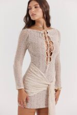 House of CB одећу 68JT175 цармелита природно плетена хаљина са чипком - Image 15