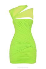 House of CB одећу 68JT187 Адрие неон зелена скупљена мини хаљина - Image 4