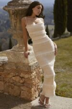 House of CB одећу 68JT241 солана плисирана макси хаљина боје слоноваче - Image 2