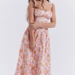 House of CB одећу 68JT252 татиана миди сарафан розе принт