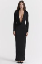 House of CB одећу 68JT274 саскиа црна драпед макси хаљина - Image 5