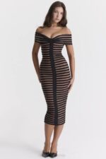 House of CB одећу 68JT275 петра пругаста бандаж миди хаљина - Image 5