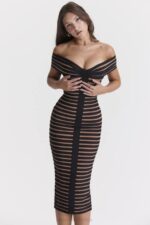 House of CB одећу 68JT275 петра пругаста бандаж миди хаљина - Image 7