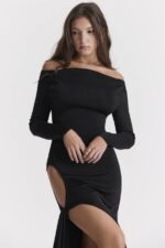 House of CB одећу 68JT281 марелла црна макси хаљина са изрезом - Image 17