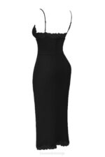 House of CB одећу 68JT283 салма црна сатенска слип хаљина - Image 5