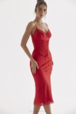 House of CB одећу 68JT293 сатенска хаљина салма црвене руже - Image 13