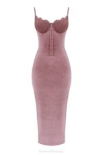 House of CB одећу 68JT296 азалеа нежно розе баршунаста миди хаљина - Image 5