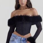 House of CB одећу 68JT2 мерле црни украсни корзет од вештачког крзна