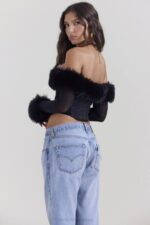 House of CB одећу 68JT2 мерле црни украсни корзет од вештачког крзна - Image 9