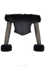 House of CB одећу 68JT2 мерле црни украсни корзет од вештачког крзна - Image 10
