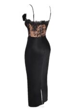 House of CB одећу 68JT301 никита црна хаљина од сатена и чипке - Image 7