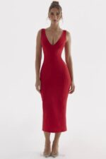 House of CB одећу 68JT303 цеце црвена ружа уроњена макси хаљина - Image 2