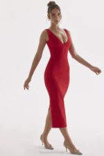 House of CB одећу 68JT303 цеце црвена ружа уроњена макси хаљина - Image 13