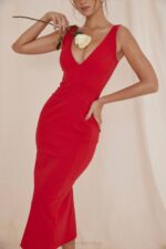 House of CB одећу 68JT303 цеце црвена ружа уроњена макси хаљина - Image 3