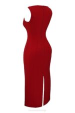 House of CB одећу 68JT303 цеце црвена ружа уроњена макси хаљина - Image 6