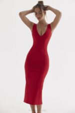 House of CB одећу 68JT303 цеце црвена ружа уроњена макси хаљина - Image 9