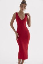 House of CB одећу 68JT303 цеце црвена ружа уроњена макси хаљина - Image 10