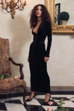 House of CB одећу 68JT306 арабела црна баршунаста корсет хаљина - Image 2