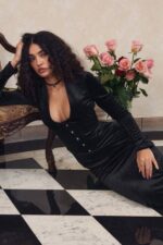 House of CB одећу 68JT306 арабела црна баршунаста корсет хаљина - Image 5