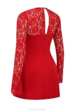 House of CB одећу 68JT308 јенница мини хаљина од сатена и чипке црвене руже - Image 9