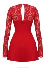 House of CB одећу 68JT308 јенница мини хаљина од сатена и чипке црвене руже - Image 10