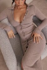 House of CB одећу 68JT311 иветте беж кашмир плетена миди хаљина - Image 13