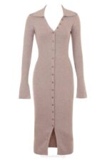 House of CB одећу 68JT311 иветте беж кашмир плетена миди хаљина - Image 4