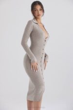 House of CB одећу 68JT311 иветте беж кашмир плетена миди хаљина - Image 9