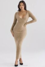 House of CB одећу 68JT312 луцилле цамел фуззи маки хаљина - Image 9