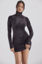 House of CB одећу 68JT314 таиа мини хаљина од угља од женила - Image 9