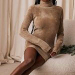 House of CB одећу 68JT316 таиа фавн цхенилле мини хаљина