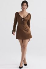 House of CB одећу 68JT322 сакина бакарна сатенска мини хаљина - Image 2
