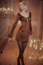 House of CB одећу 68JT322 сакина бакарна сатенска мини хаљина - Image 8