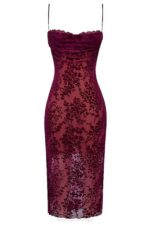 House of CB одећу 68JT323 ионе цранберри деворе миди хаљина - Image 7