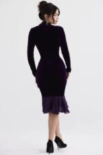 House of CB одећу 68JT327 дахна тамнољубичаста хаљина од сомота - Image 11