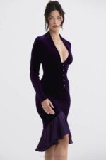 House of CB одећу 68JT327 дахна тамнољубичаста хаљина од сомота - Image 10