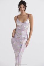 House of CB одећу 68JT328 ариа љубичаста цветна макси хаљина - Image 7