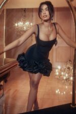 House of CB одећу 68JT330 лилоу црна хаљина са порубом - Image 12
