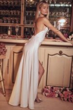 House of CB одећу 68JT335 занаб макси хаљина боје слоноваче са прорезом на бутинама - Image 4