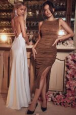 House of CB одећу 68JT335 занаб макси хаљина боје слоноваче са прорезом на бутинама - Image 7