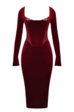 House of CB одећу 68JT338 солаине вине баршунаста корсет хаљина - Image 5