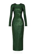 House of CB одећу 68JT344 белле пине зелена макси хаљина са шљокицама - Image 5
