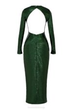 House of CB одећу 68JT344 белле пине зелена макси хаљина са шљокицама - Image 7