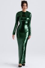 House of CB одећу 68JT344 белле пине зелена макси хаљина са шљокицама - Image 8