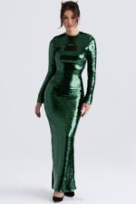 House of CB одећу 68JT344 белле пине зелена макси хаљина са шљокицама - Image 9